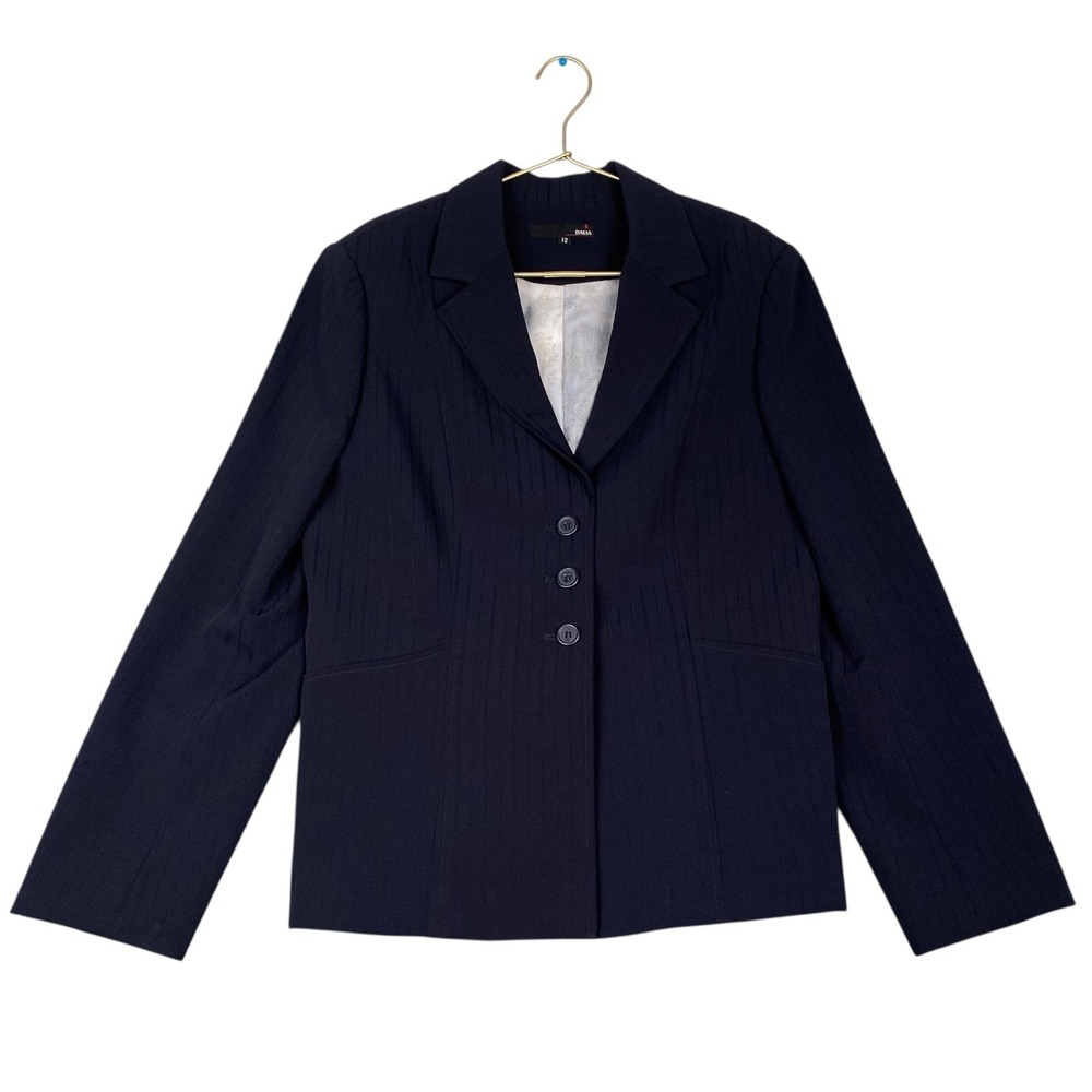 Dalia Blazer Women's Size 12 Navy Blue Pinstripe 3 Button Career Office 409